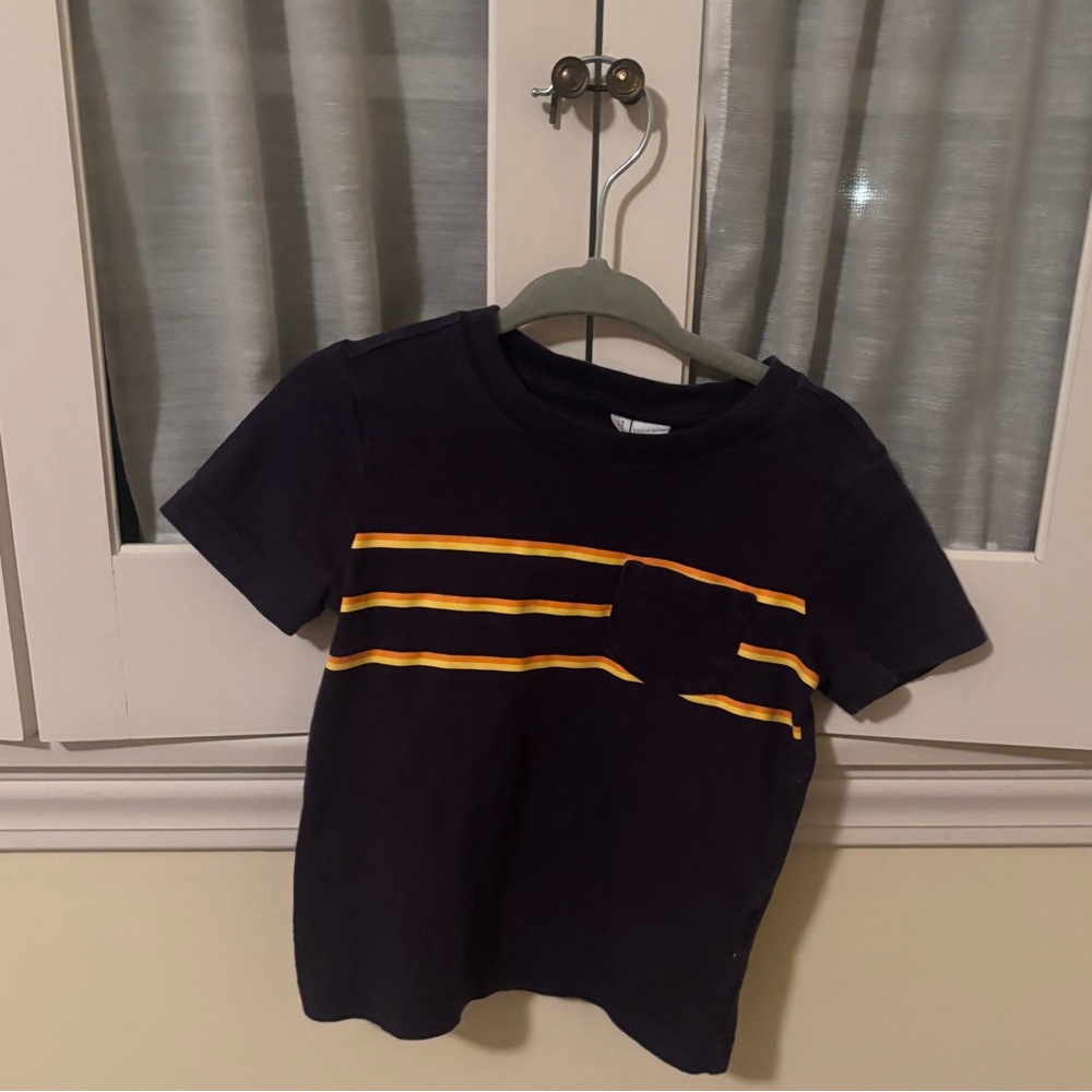 Janie and Jack Dark Blue Tee with Yellow Stripes